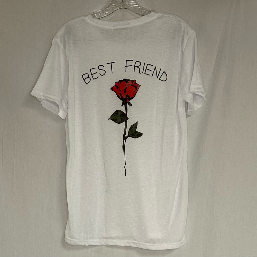 White T-Shirt with Red Rose Graphic